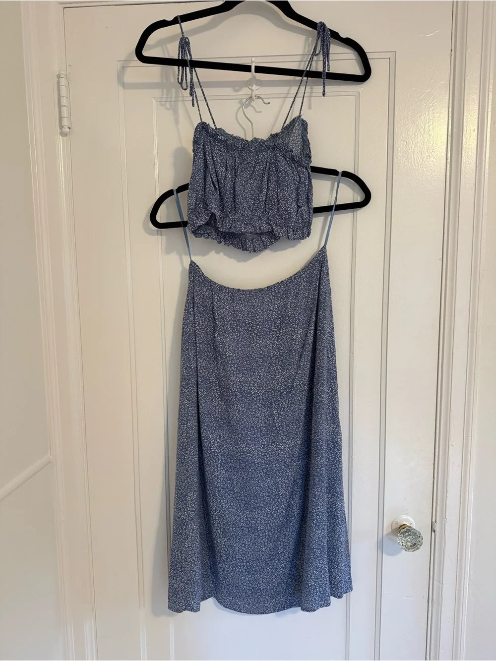 Blue floral midi skirt matching set